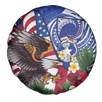 United States and Northern Mariana Islands Spare Tire Cover USA Flag Eagle CNMI Latte Stone Tropical Flowers