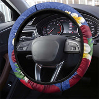 United States and Northern Mariana Islands Steering Wheel Cover USA Flag Eagle CNMI Latte Stone Tropical Flowers LT14 - Polynesian Pride