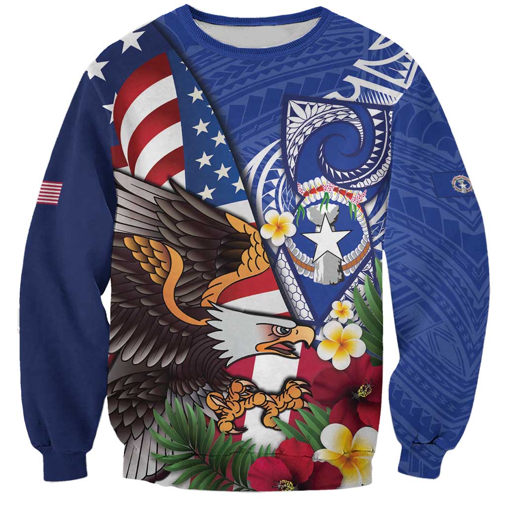 United States and Northern Mariana Islands Sweatshirt USA Flag Eagle CNMI Latte Stone Tropical Flowers