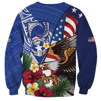 United States and Northern Mariana Islands Sweatshirt USA Flag Eagle CNMI Latte Stone Tropical Flowers LT14 - Polynesian Pride