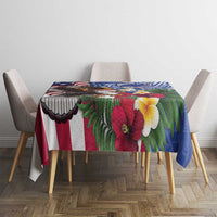 United States and Northern Mariana Islands Tablecloth USA Flag Eagle CNMI Latte Stone Tropical Flowers