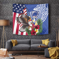 United States and Northern Mariana Islands Tapestry USA Flag Eagle CNMI Latte Stone Tropical Flowers LT14 Blue - Polynesian Pride