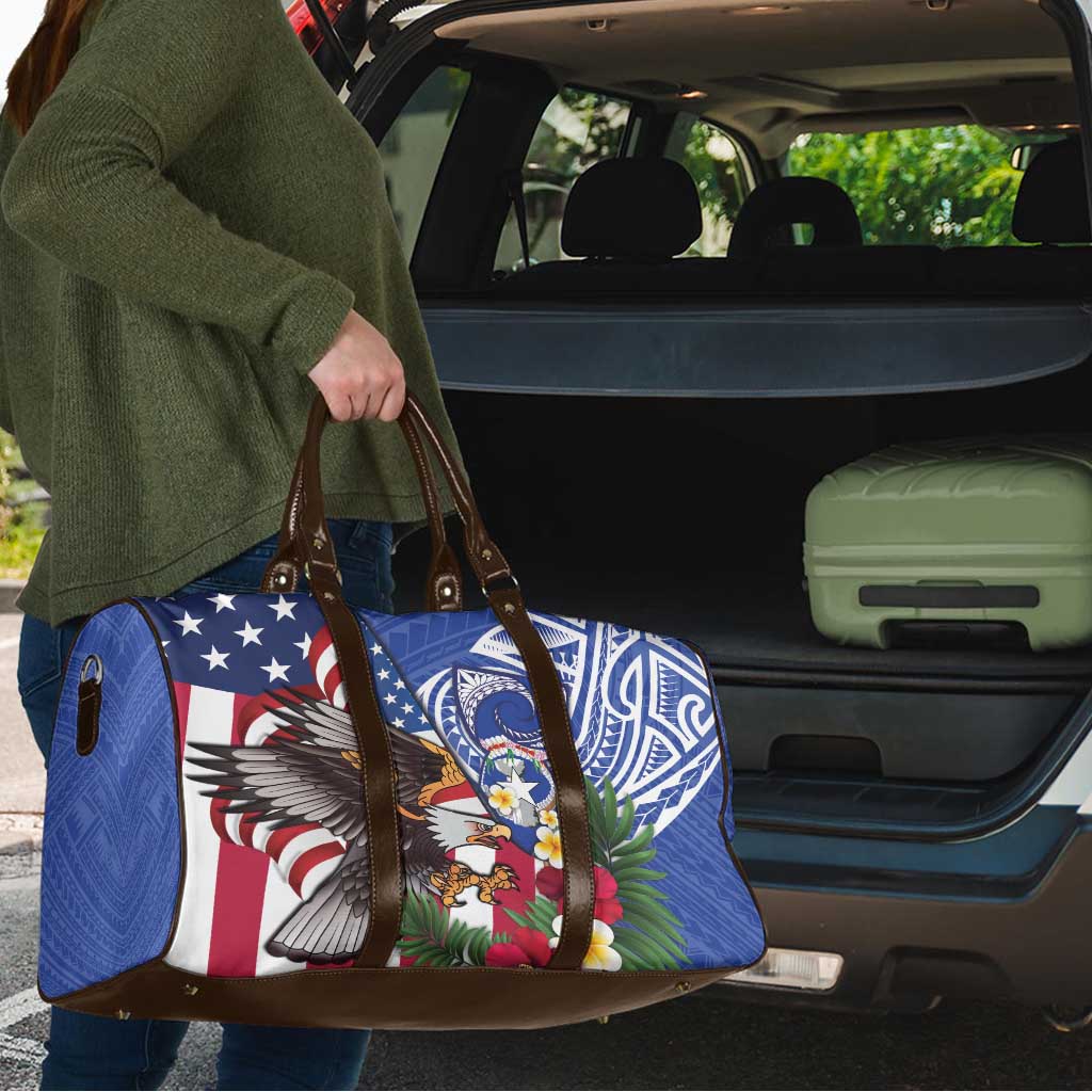 United States and Northern Mariana Islands Travel Bag USA Flag Eagle CNMI Latte Stone Tropical Flowers LT14 - Polynesian Pride