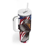United States and Northern Mariana Islands Tumbler With Handle USA Flag Eagle CNMI Latte Stone Tropical Flowers LT14 - Polynesian Pride