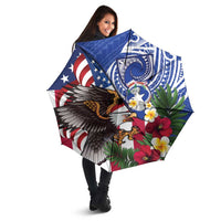 United States and Northern Mariana Islands Umbrella USA Flag Eagle CNMI Latte Stone Tropical Flowers LT14 - Polynesian Pride