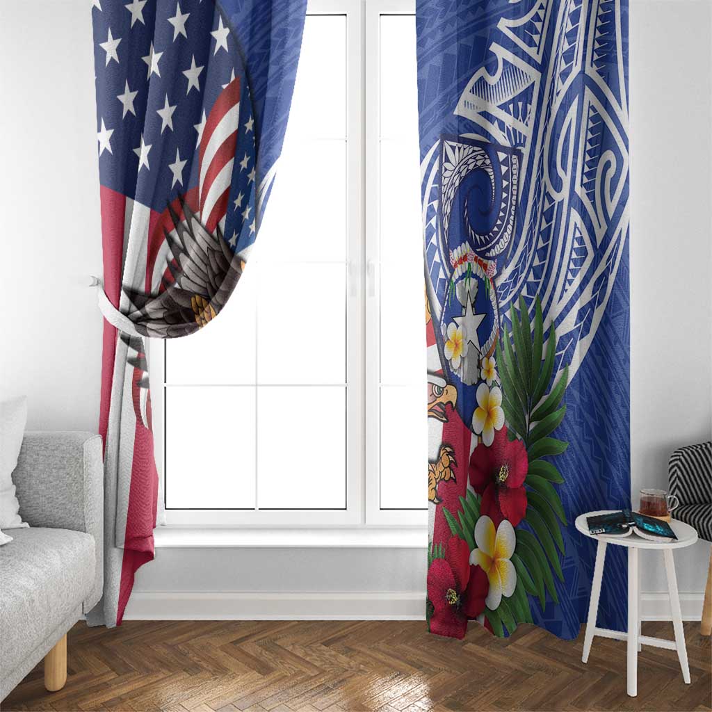 United States and Northern Mariana Islands Window Curtain USA Flag Eagle CNMI Latte Stone Tropical Flowers