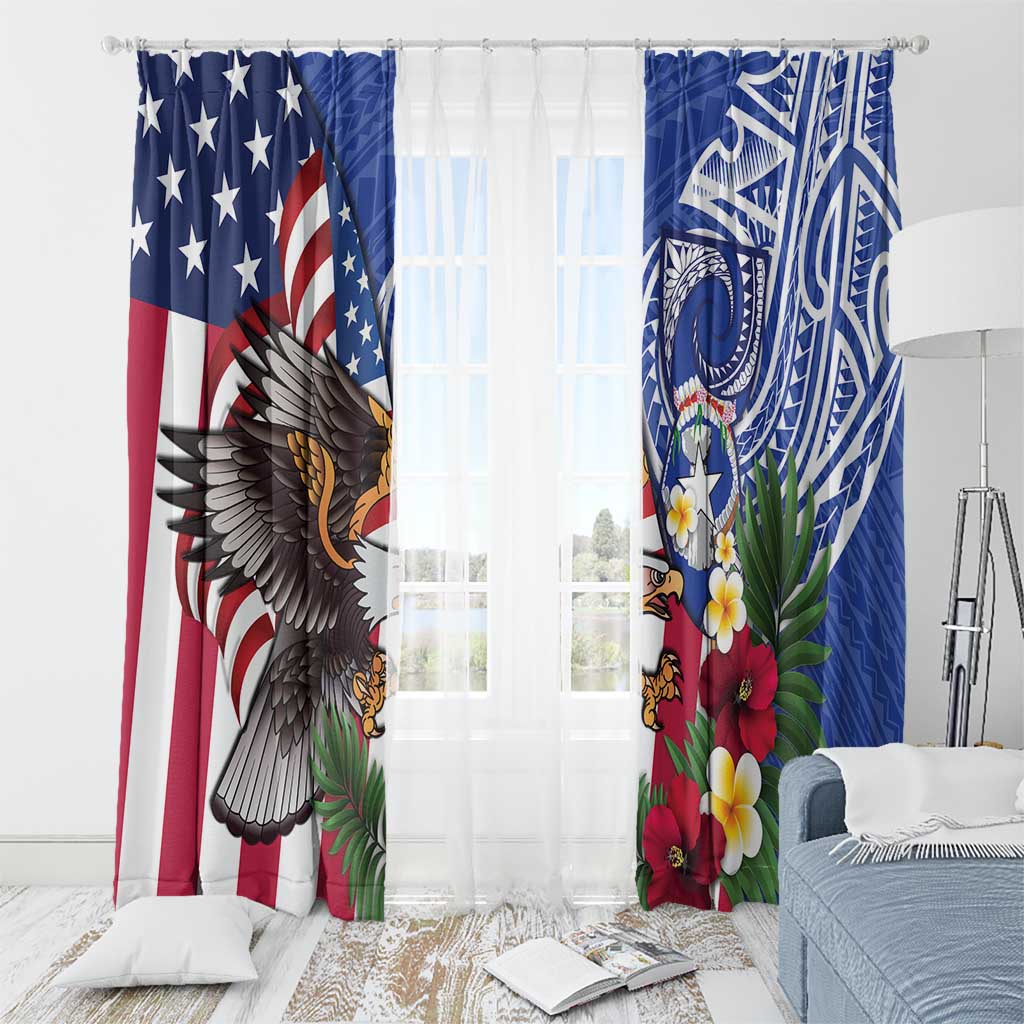 United States and Northern Mariana Islands Window Curtain USA Flag Eagle CNMI Latte Stone Tropical Flowers