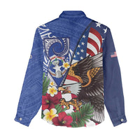United States and Northern Mariana Islands Women Casual Shirt USA Flag Eagle CNMI Latte Stone Tropical Flowers LT14 - Polynesian Pride