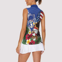United States and Northern Mariana Islands Women Sleeveless Polo Shirt USA Flag Eagle CNMI Latte Stone Tropical Flowers LT14 - Polynesian Pride