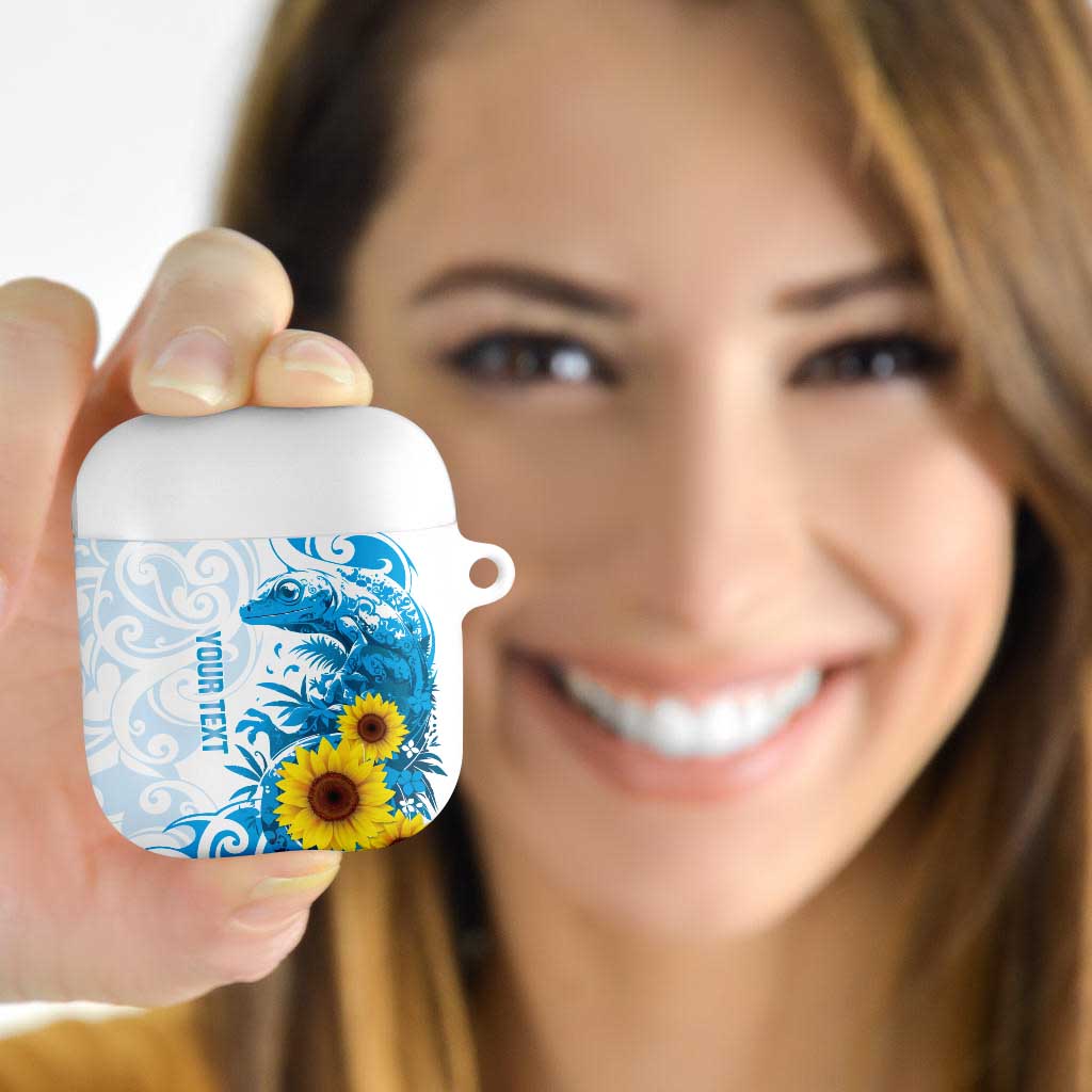 New Zealand Autism Awareness Month AirPods Case Takiwatanga Maori Lizard With Sunflower - Polynesian Pride