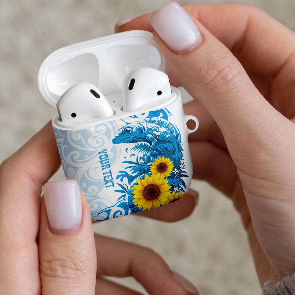 New Zealand Autism Awareness Month AirPods Case Takiwatanga Maori Lizard With Sunflower - Polynesian Pride