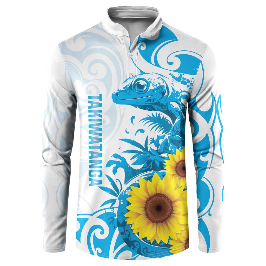 New Zealand Autism Awareness Month Button Sweatshirt Takiwatanga Maori Lizard With Sunflower