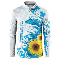 New Zealand Autism Awareness Month Button Sweatshirt Takiwatanga Maori Lizard With Sunflower