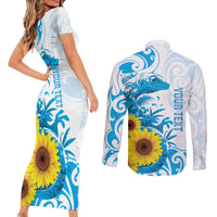 New Zealand Autism Awareness Month Couples Matching Short Sleeve Bodycon Dress and Long Sleeve Button Shirt Takiwatanga Maori Lizard With Sunflower