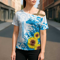 New Zealand Autism Awareness Month Cross Shoulder Shirt Takiwatanga Maori Lizard With Sunflower - Polynesian Pride