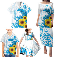New Zealand Autism Awareness Month Family Matching Puletasi and Hawaiian Shirt Takiwatanga Maori Lizard With Sunflower