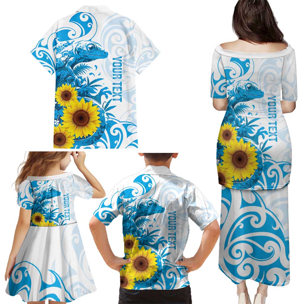 New Zealand Autism Awareness Month Family Matching Puletasi and Hawaiian Shirt Takiwatanga Maori Lizard With Sunflower