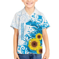 New Zealand Autism Awareness Month Family Matching Short Sleeve Bodycon Dress and Hawaiian Shirt Takiwatanga Maori Lizard With Sunflower