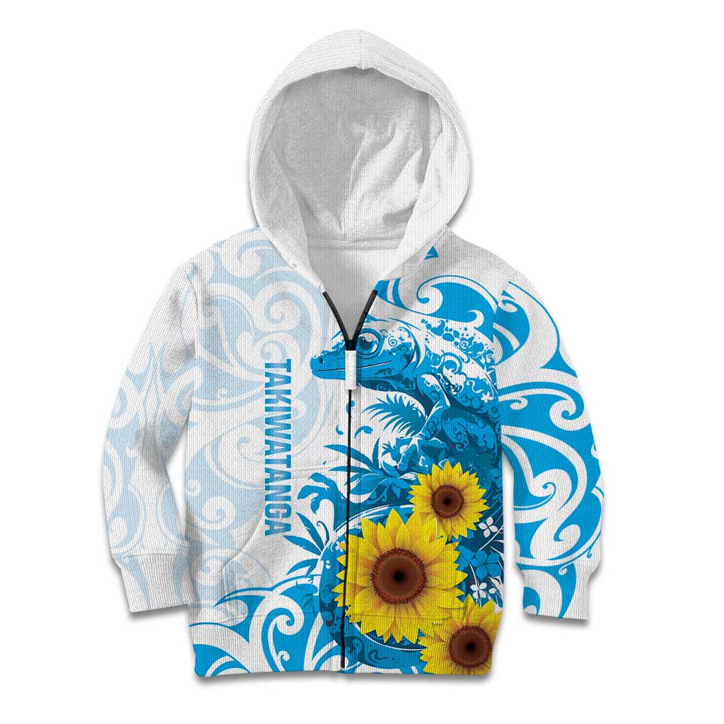 New Zealand Autism Awareness Month Kid Hoodie Takiwatanga Maori Lizard With Sunflower