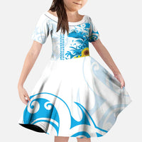 New Zealand Autism Awareness Month Kid Short Sleeve Dress Takiwatanga Maori Lizard With Sunflower