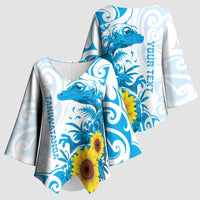 New Zealand Autism Awareness Month Kimono Sleeve Blouse Takiwatanga Maori Lizard With Sunflower - Polynesian Pride