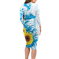New Zealand Autism Awareness Month Long Sleeve Bodycon Dress Takiwatanga Maori Lizard With Sunflower
