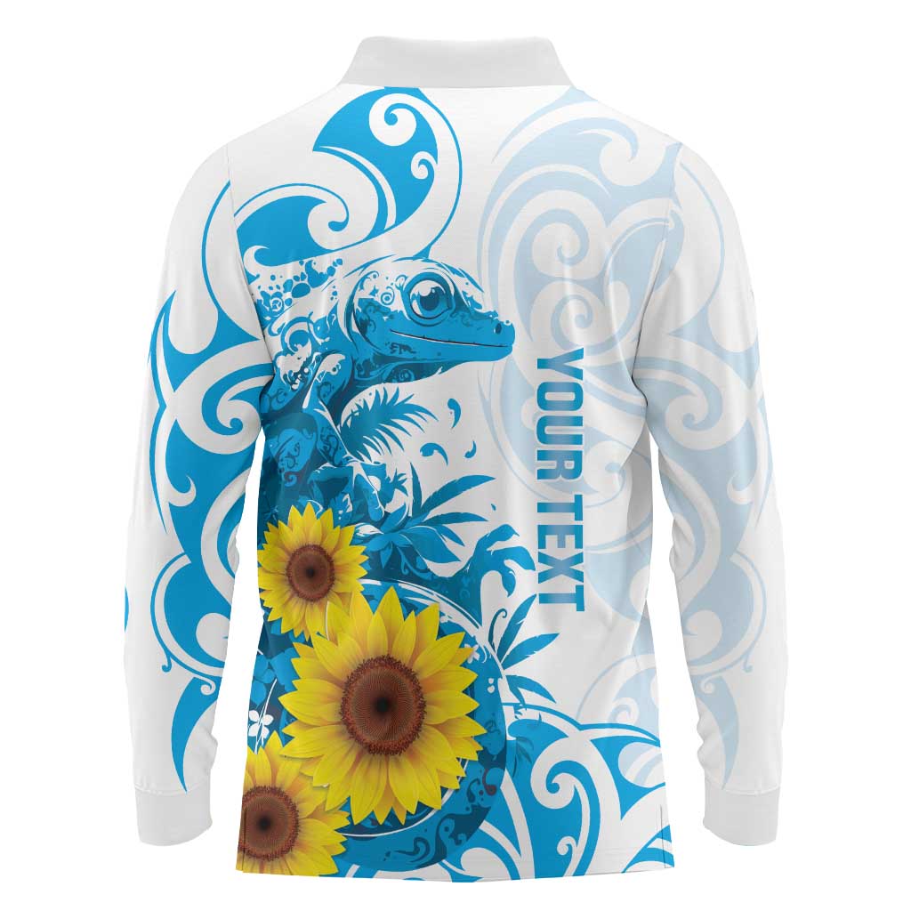 New Zealand Autism Awareness Month Long Sleeve Polo Shirt Takiwatanga Maori Lizard With Sunflower