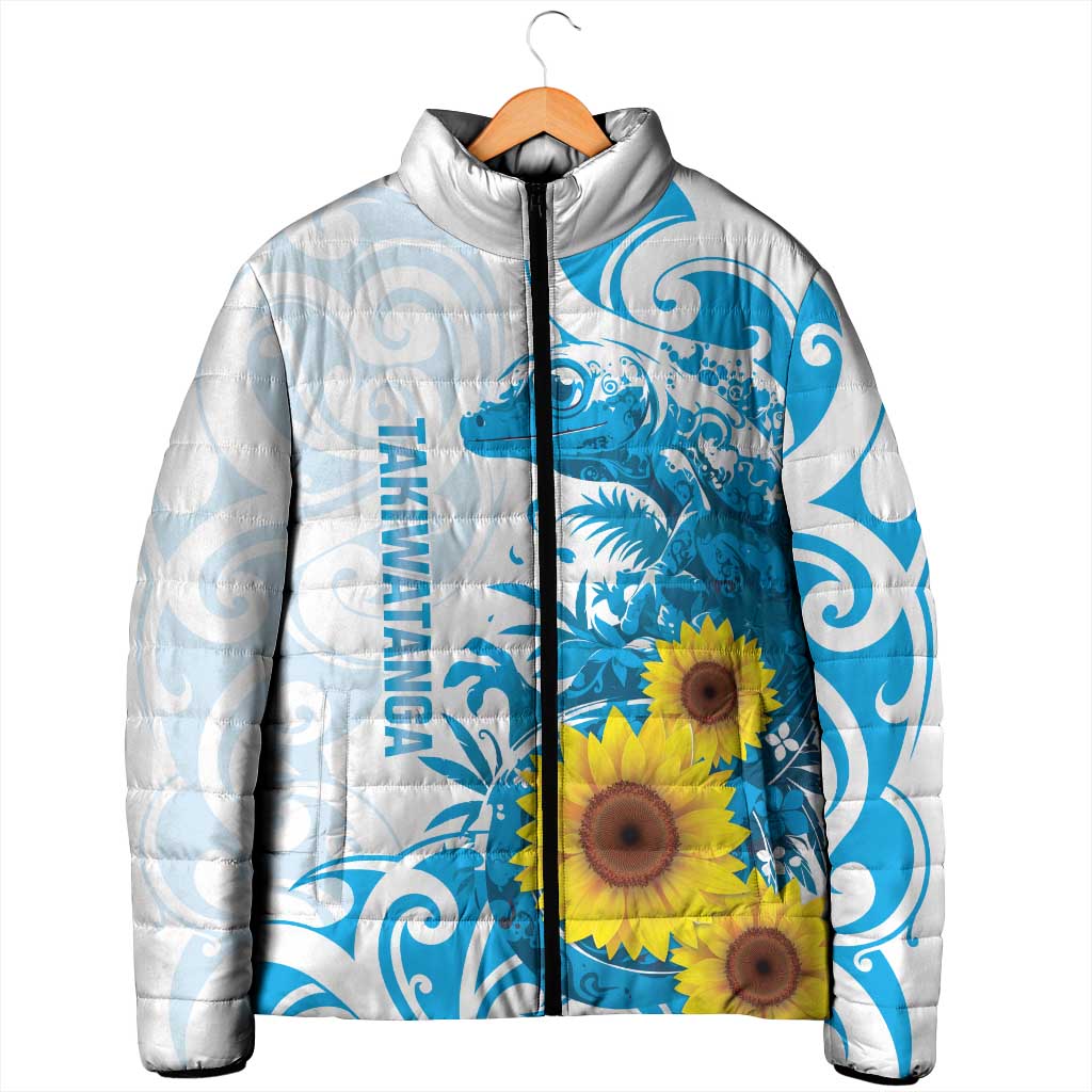 New Zealand Autism Awareness Month Padded Jacket Takiwatanga Maori Lizard With Sunflower - Polynesian Pride