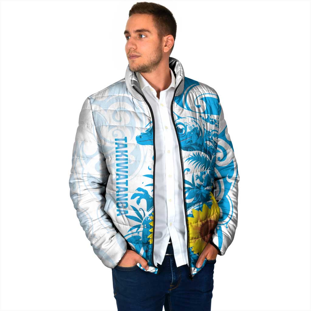 New Zealand Autism Awareness Month Padded Jacket Takiwatanga Maori Lizard With Sunflower - Polynesian Pride