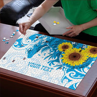 New Zealand Autism Awareness Month Puzzle Takiwatanga Maori Lizard With Sunflower - Polynesian Pride
