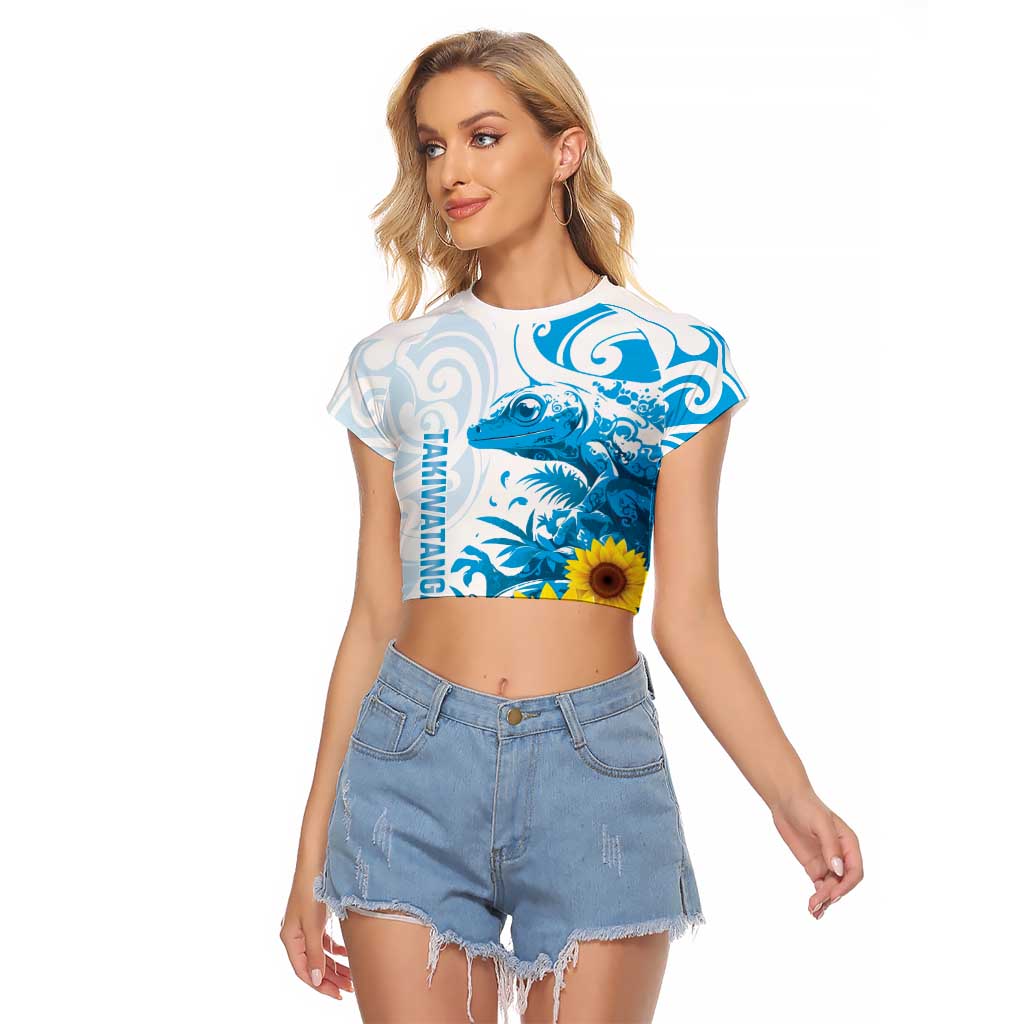 New Zealand Autism Awareness Month Raglan Cropped T Shirt Takiwatanga Maori Lizard With Sunflower