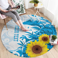 New Zealand Autism Awareness Month Round Carpet Takiwatanga Maori Lizard With Sunflower