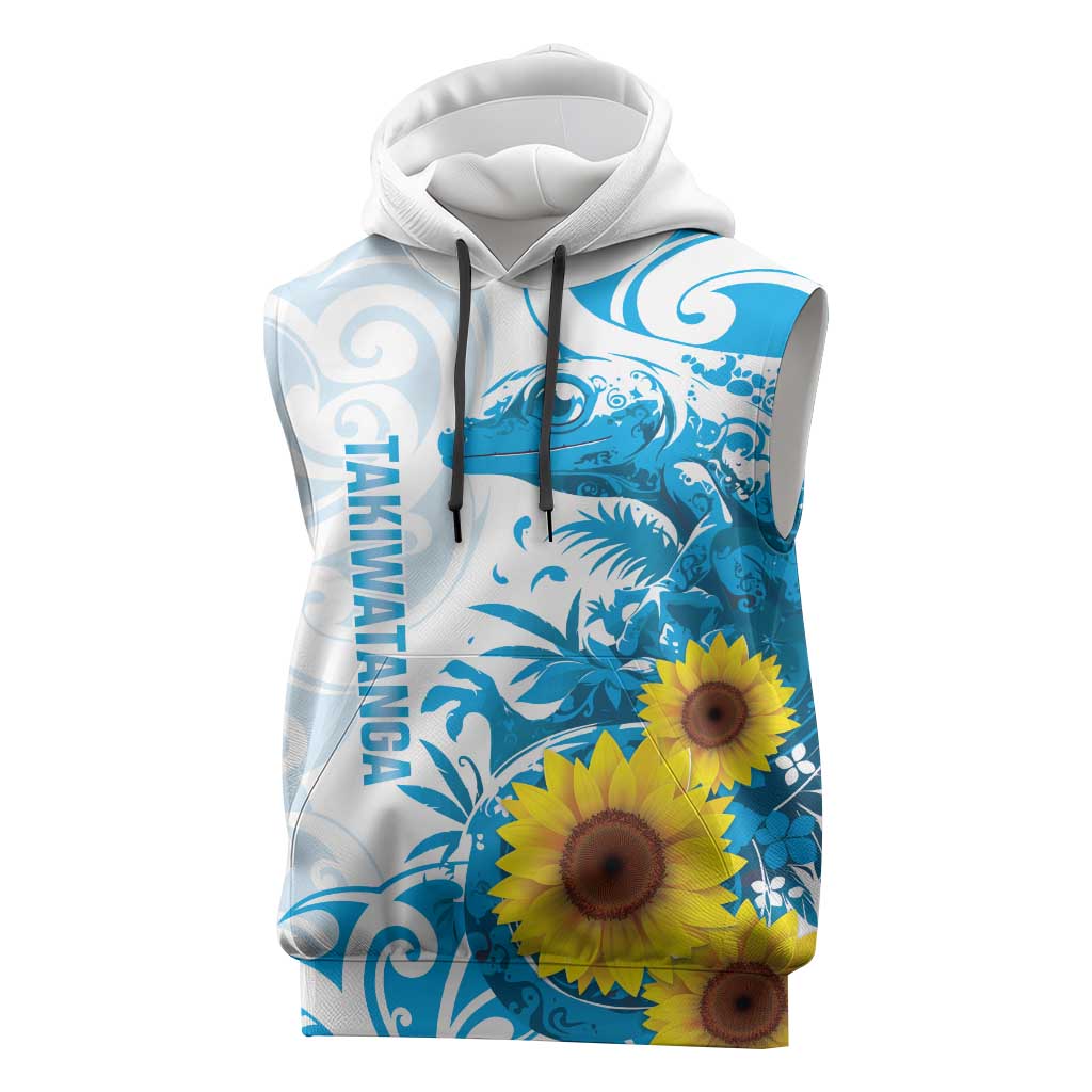 New Zealand Autism Awareness Month Sleeveless Hoodie Takiwatanga Maori Lizard With Sunflower - Polynesian Pride