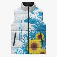 New Zealand Autism Awareness Month Sleeveless Puffer Jacket Takiwatanga Maori Lizard With Sunflower - Polynesian Pride