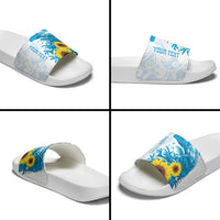 New Zealand Autism Awareness Month Slide Sandals Takiwatanga Maori Lizard With Sunflower - Polynesian Pride