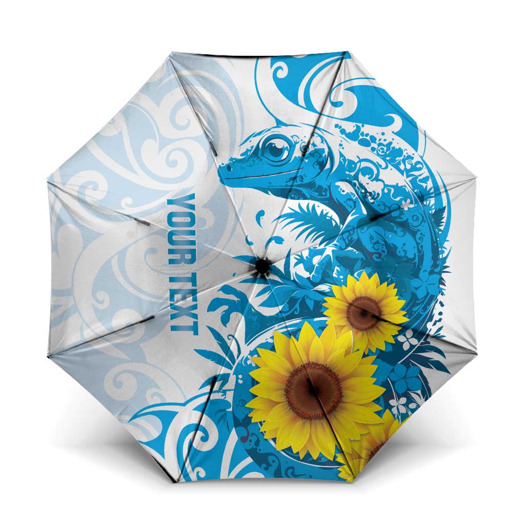 New Zealand Autism Awareness Month Umbrella Takiwatanga Maori Lizard With Sunflower - Polynesian Pride