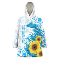 New Zealand Autism Awareness Month Wearable Blanket Hoodie Takiwatanga Maori Lizard With Sunflower