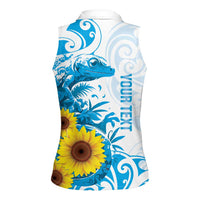 New Zealand Autism Awareness Month Women Sleeveless Polo Shirt Takiwatanga Maori Lizard With Sunflower