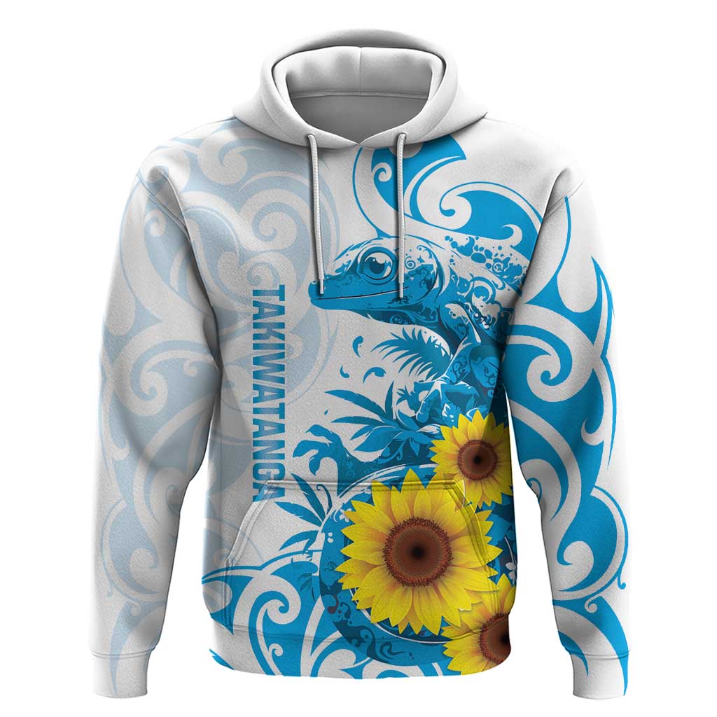 New Zealand Autism Awareness Month Zip Hoodie Takiwatanga Maori Lizard With Sunflower