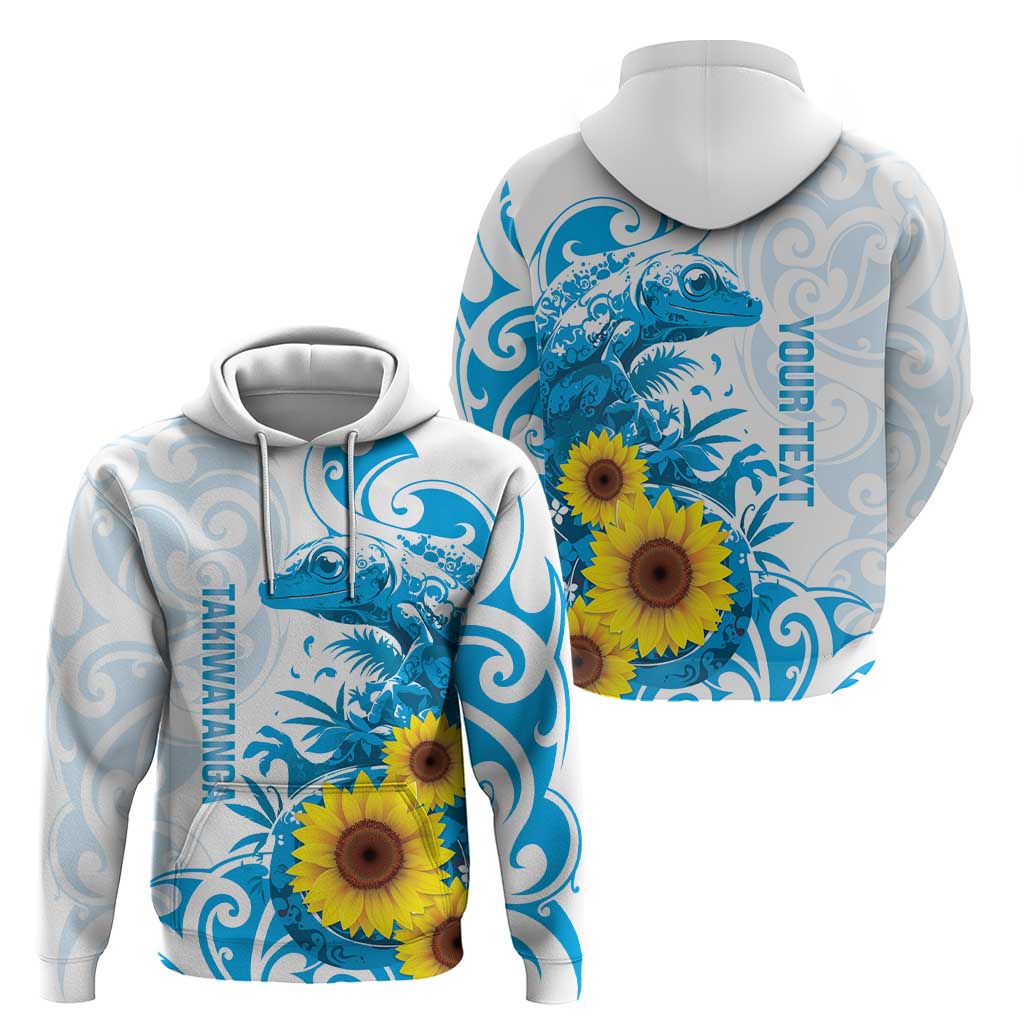 New Zealand Autism Awareness Month Zip Hoodie Takiwatanga Maori Lizard With Sunflower
