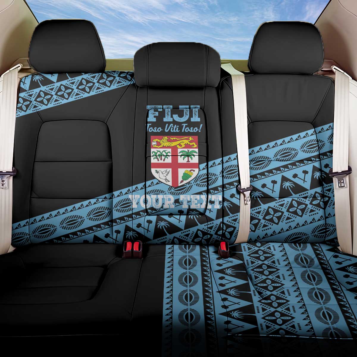 Fiji Rugby 2025 Custom Back Car Seat Cover Fijian Tapa Toso Viti Toso - Black