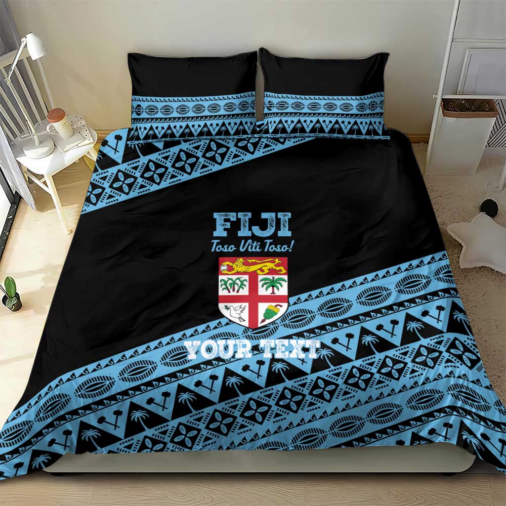 Fiji Rugby 2025 Custom Bedding Set Fijian Tapa Toso Viti Toso - Black