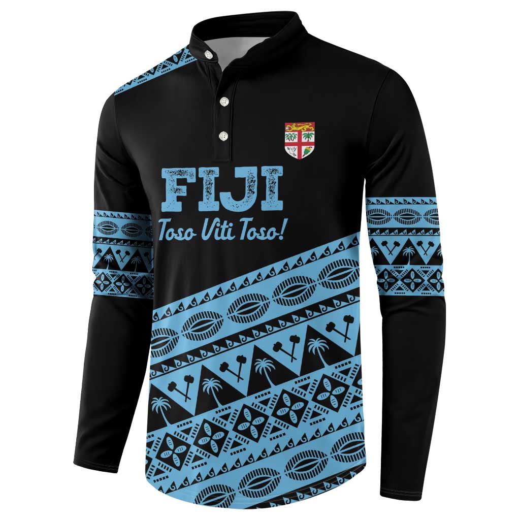 Fiji Rugby 2025 Custom Button Sweatshirt Fijian Tapa Toso Viti Toso - Black