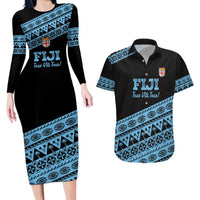 Fiji Rugby 2025 Custom Couples Matching Long Sleeve Bodycon Dress and Hawaiian Shirt Fijian Tapa Toso Viti Toso - Black