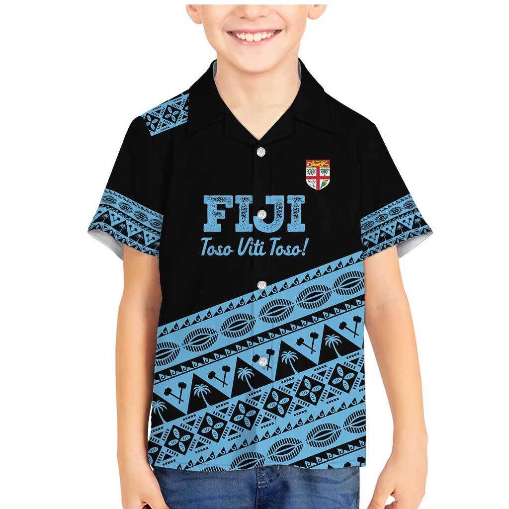 Fiji Rugby 2025 Custom Family Matching Mermaid Dress and Hawaiian Shirt Fijian Tapa Toso Viti Toso - Black