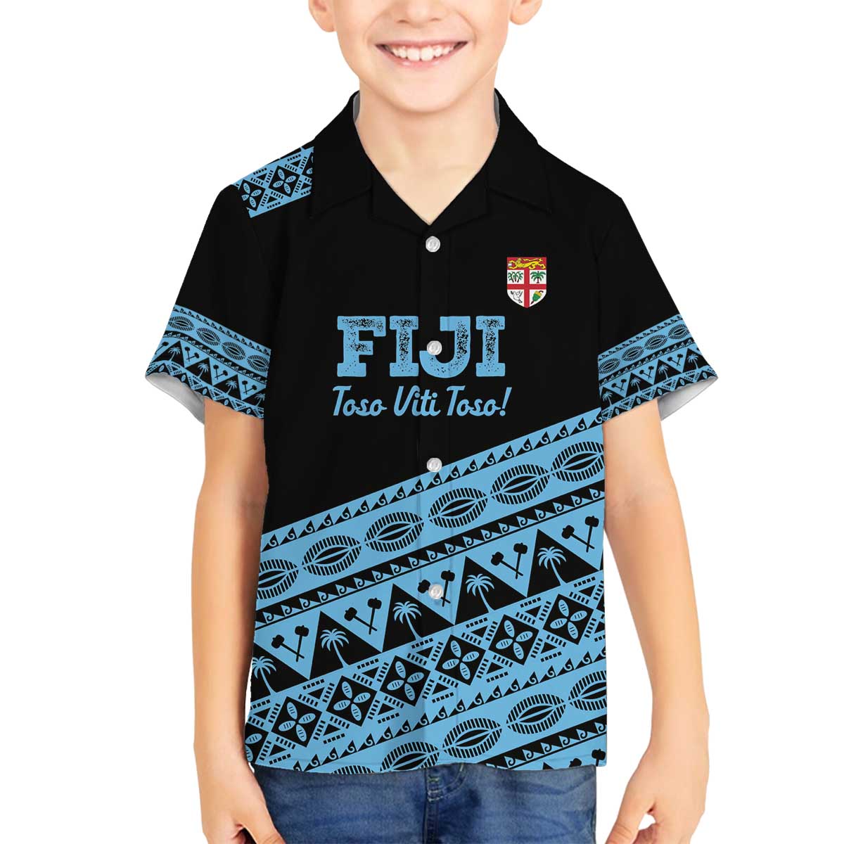 Fiji Rugby 2025 Custom Family Matching Off The Shoulder Long Sleeve Dress and Hawaiian Shirt Fijian Tapa Toso Viti Toso - Black