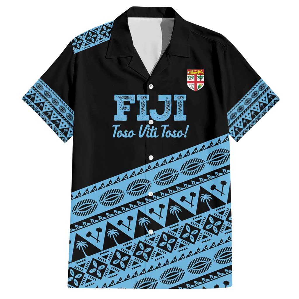 Fiji Rugby 2025 Custom Family Matching Short Sleeve Bodycon Dress and Hawaiian Shirt Fijian Tapa Toso Viti Toso - Black