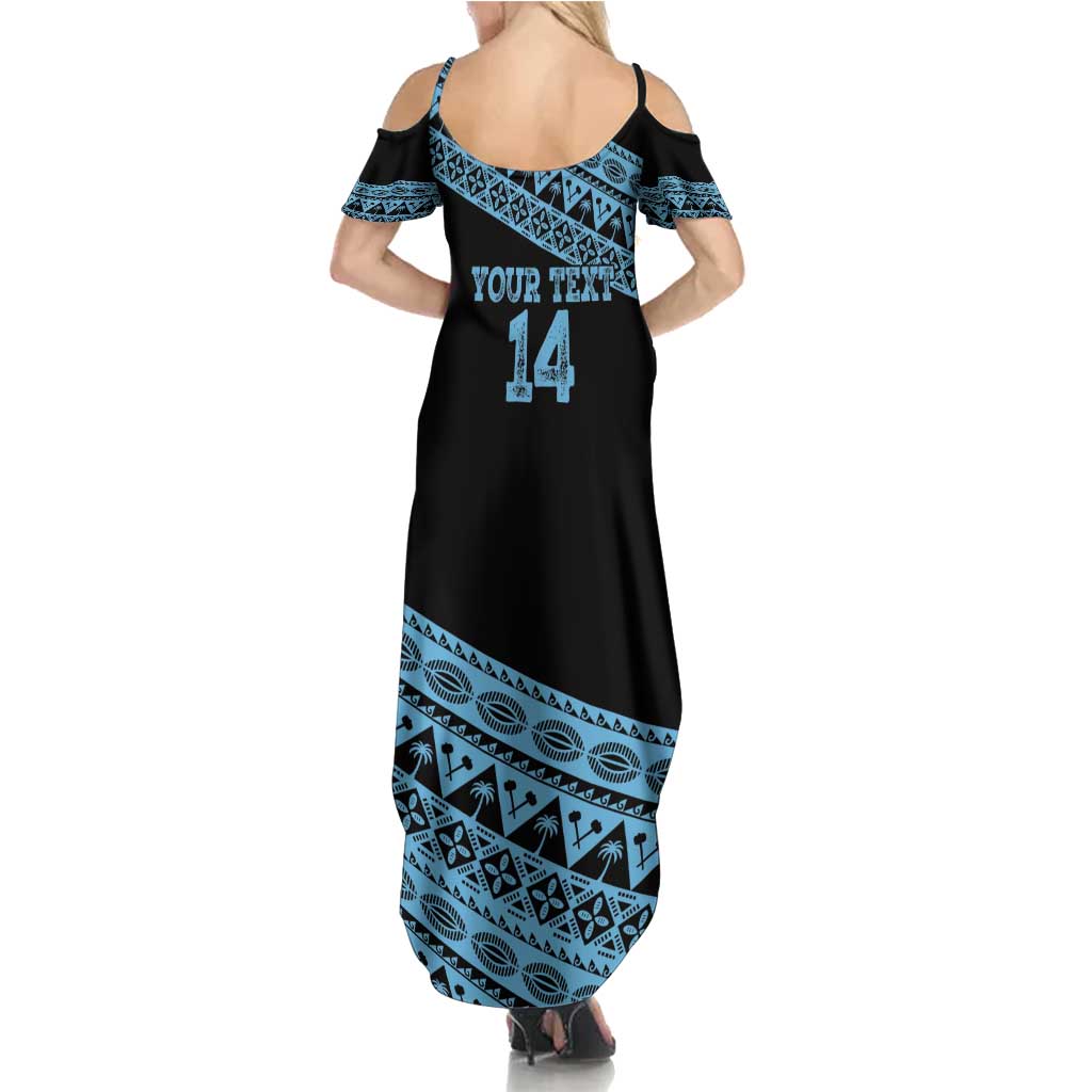 Fiji Rugby 2025 Custom Family Matching Summer Maxi Dress and Hawaiian Shirt Fijian Tapa Toso Viti Toso - Black