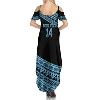 Fiji Rugby 2025 Custom Family Matching Summer Maxi Dress and Hawaiian Shirt Fijian Tapa Toso Viti Toso - Black