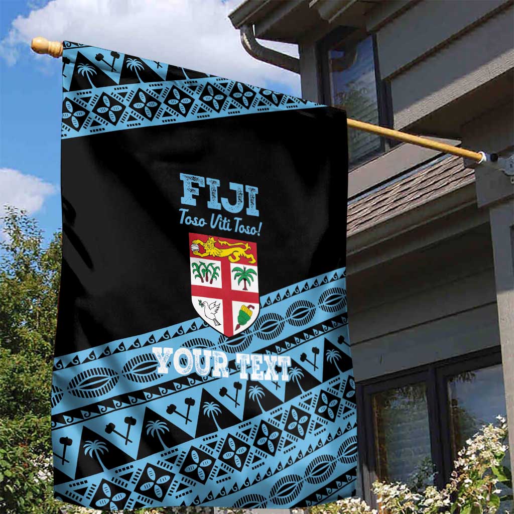 Fiji Rugby 2025 Custom Garden Flag Fijian Tapa Toso Viti Toso - Black
